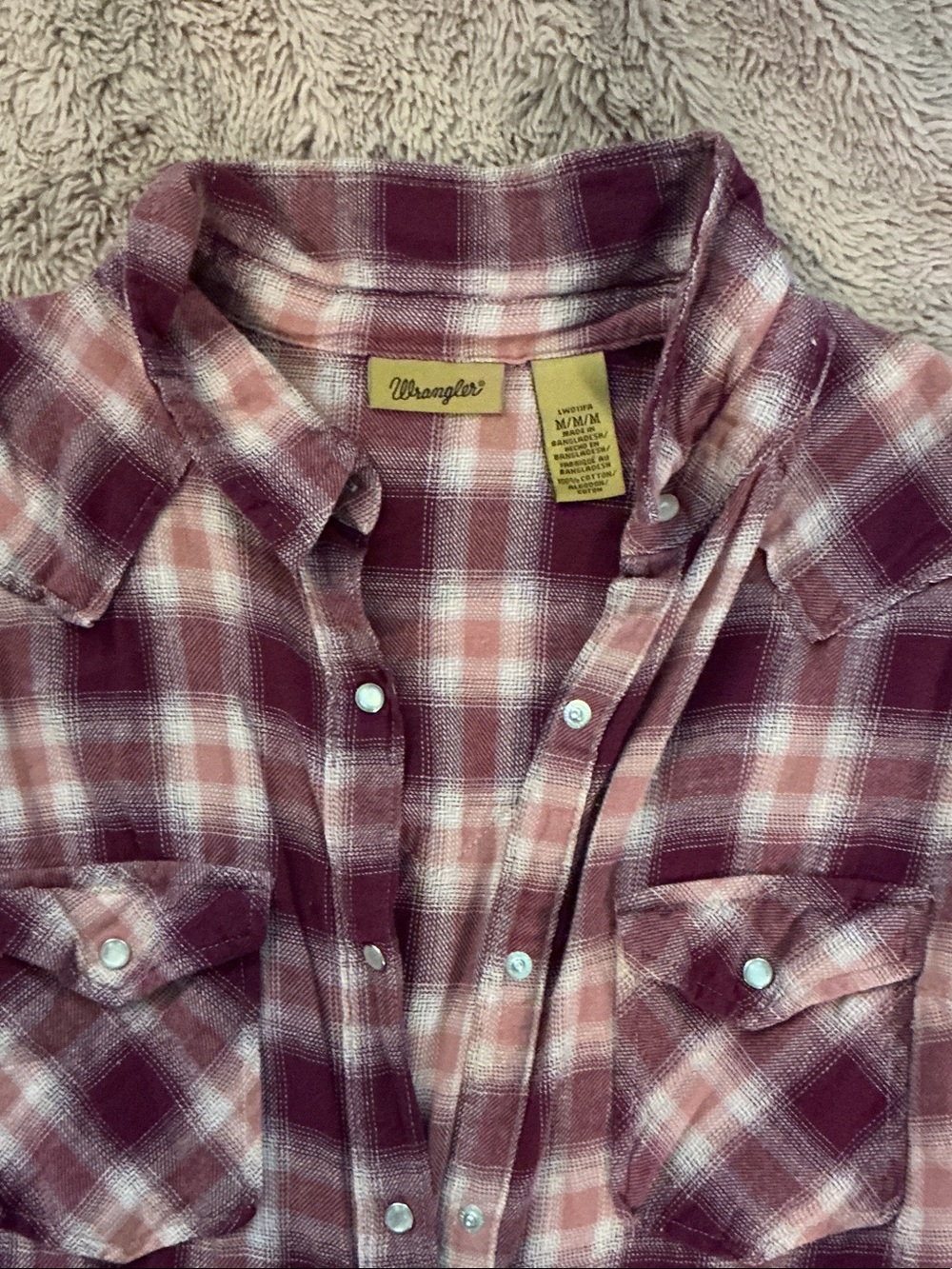 Wrangler Rose and Wine Plaid Western Shirt w/Pearl snaps
